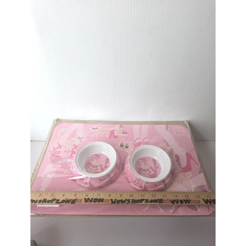 PetEgo Dog Cat Bowl Dish Placement Set Italian Style Whimsical Cartoon Pink NEW